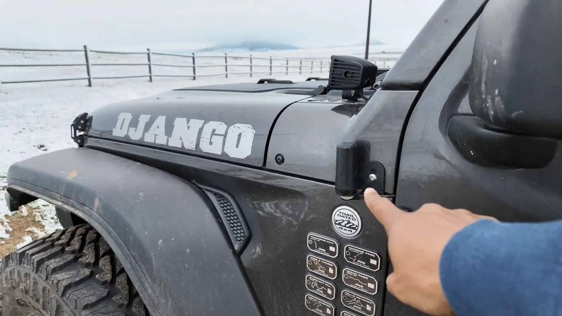GMRS radio antenna mounted under Jeep Gladiator dash